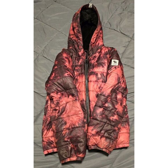 Abercrombe kids Pink & Black Tie-Dye Puffer Jacket W/ Hood XL - Picture 5 of 6